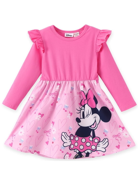 Girls Dresses Minnie Mouse Graphic Cotton Bow Heart Spring Fall Pink Dress Toddler Kids 3T