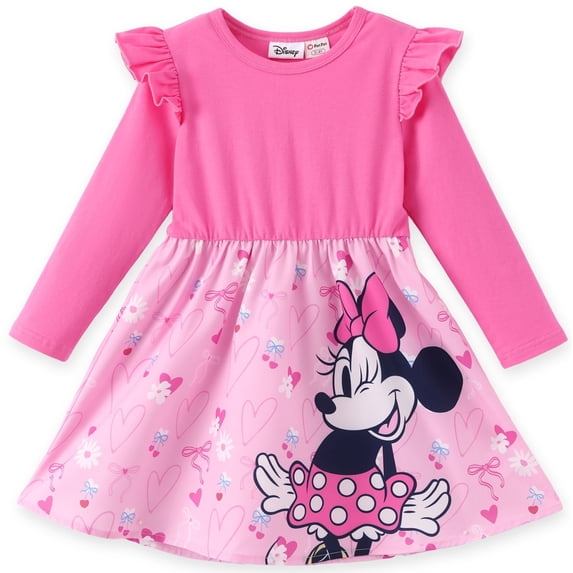 Disney Girls Dresses Minnie Mouse Graphic Cotton Bow Heart Spring Fall Pink Dress Toddler Kids 4-5T