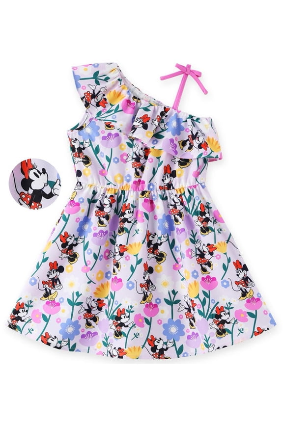 Girls Dresses Minnie Mouse Graphic Flower Floral Off Shoulder Sundress Easter Dress Kids 5-6Y