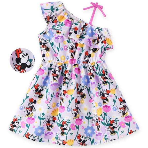 Disney Girls Dresses Minnie Mouse Graphic Flower Floral Off Shoulder Sundress Easter Dress Toddlers Kids 3-4T