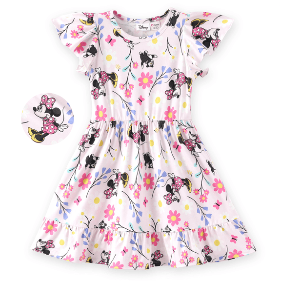 Disney Girls Dresses Minnie Mouse Graphic Pink Floral Flower Flowy Summer Spring Break Sundresses T-shirt Dress Kids 8-9Y