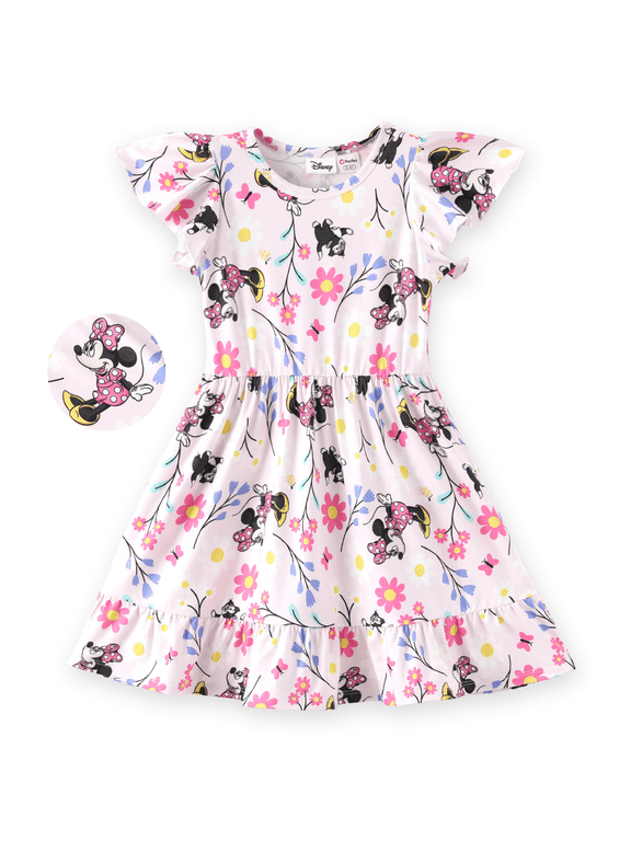 Girls Dresses Minnie Mouse Graphic Pink Floral Flower Flowy Summer Spring Break Sundresses T-shirt Dress Toddlers Kids 3-4T