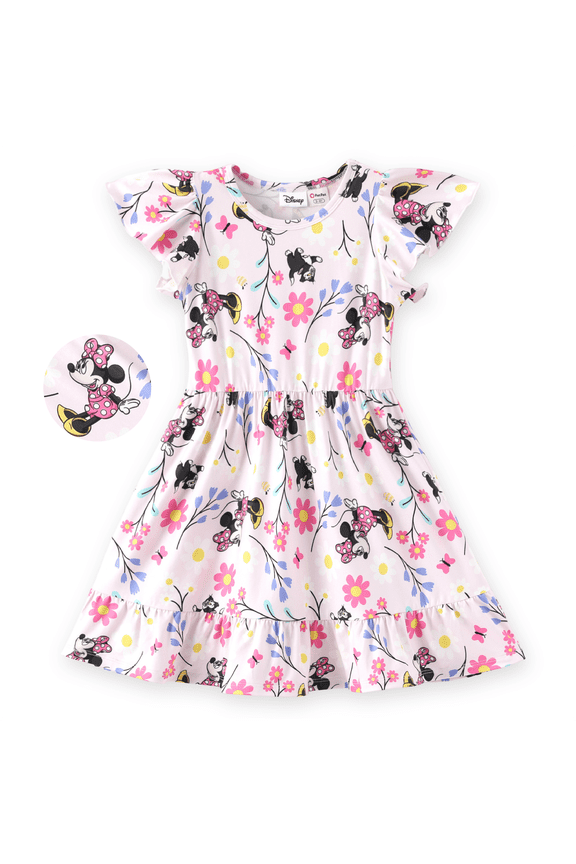 Girls Dresses Minnie Mouse Graphic Pink Floral Flower Flowy Summer Spring Break Sundresses T-shirt Dress Toddlers Kids 3-4T