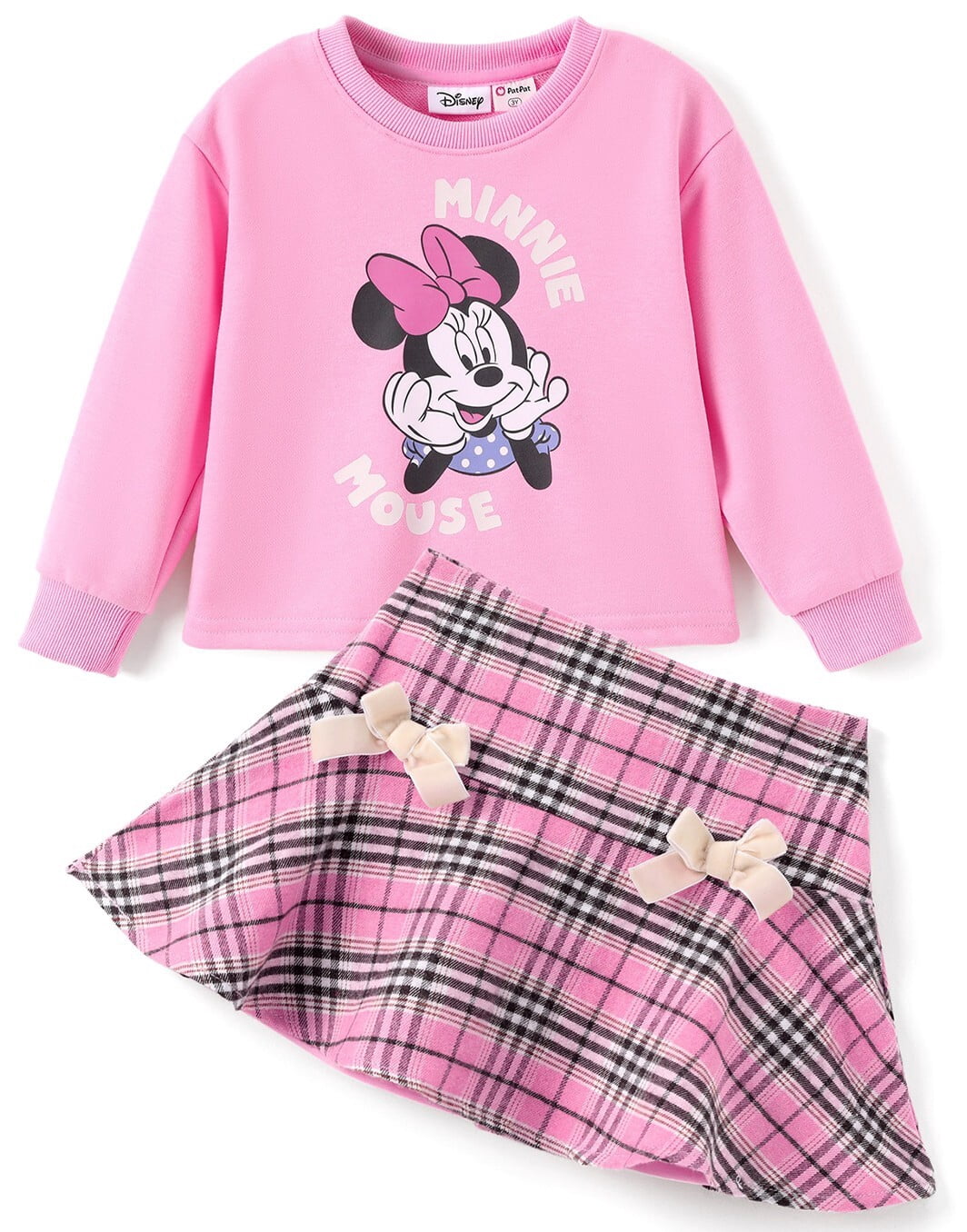 Disney Girls Dresses Sets Minnie Pink Graphic Crewneck Crop Sweatshirt and Plaid Skirt School Outfits Kids 5-6Y