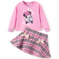 thumbnail image 1 of Disney Girls Dresses Sets Minnie Pink Graphic Crewneck Crop Sweatshirt and Plaid Skirt School Outfits Kids 5-6Y, 1 of 11