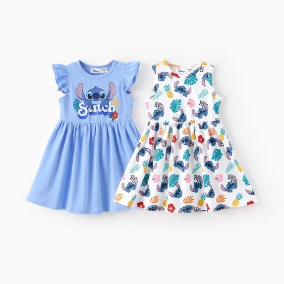 Disney Girls Dresses Stitch 2 Pack Graphic Ruffled Sleeveless Tank ...