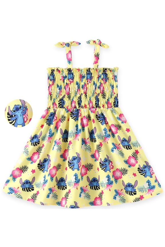 Girls Dresses Stitch Hawaiian Flower Floral Sundress Spaghetti Strap Birthday Summer Dress Toddlers Kids 4-5T