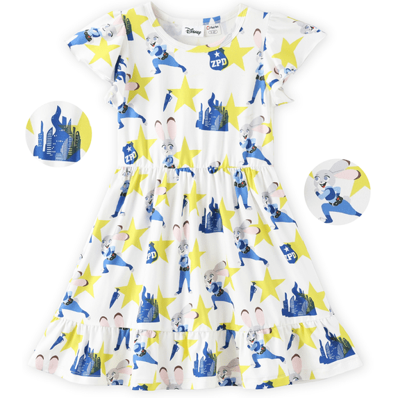 Disney Girls Dresses Zootopia Judy Hopps Graphic Rabbit Flutter Sleeves Easter Summer Holiday Dress Toddlers Kids 3-4T