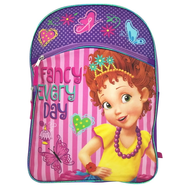 Disney Girls Fancy Nancy Backpack 16" Pink Purple Front Zipper Pocket