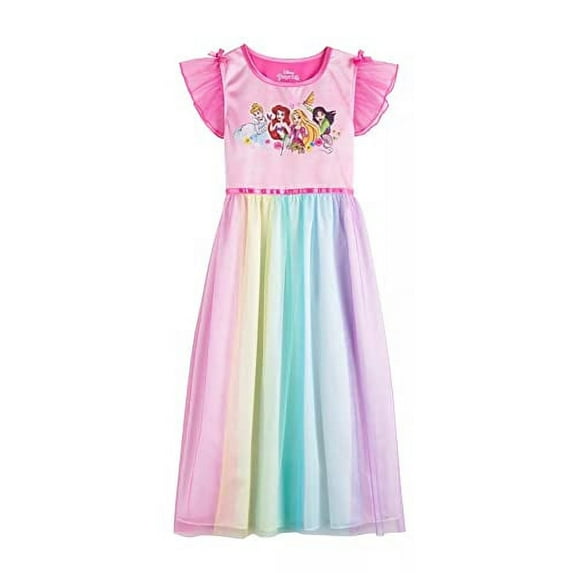 Disney Girls' Fantasy Nightgown Princess Dress Pajama, Rainbow - Princesses, Size 6