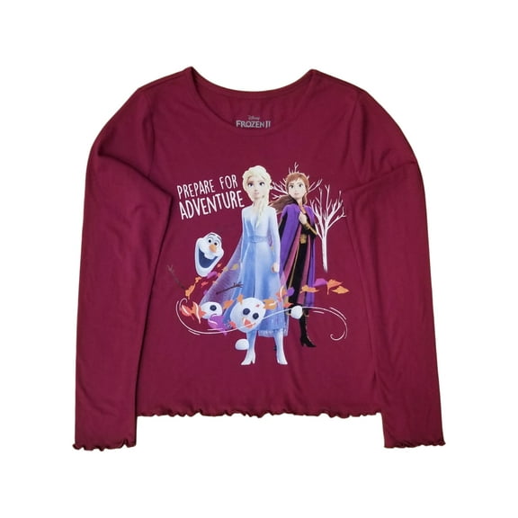 Disney Girls Frozen 2 Elsa Anna Olaf Maroon Red Long Sleeve Tee T-Shirt L 10-12