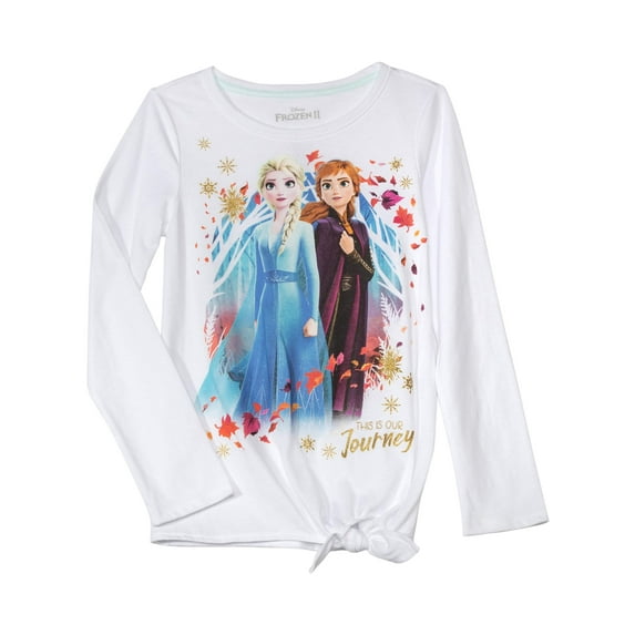 Disney Girls Frozen 2 Elsa or Anna Side Tie Long Sleeve Graphic T-Shirt, Sizes 4-16