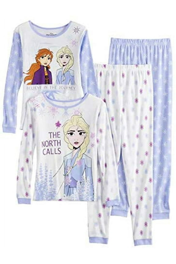 Girls Frozen 4-Piece Cotton Pajama Set (The North Calls, 4)