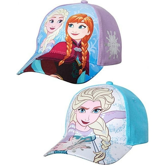 Disney Girls' Frozen Baseball Cap - 2 Pack Princess Elsa and Anna Curved Brim Strap Back Hat (2T-7)
