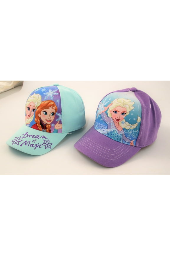 Girls' Frozen Baseball Cap - 2 Pack Princess Elsa and Anna Curved Brim Strap Back Hat (2T-7)