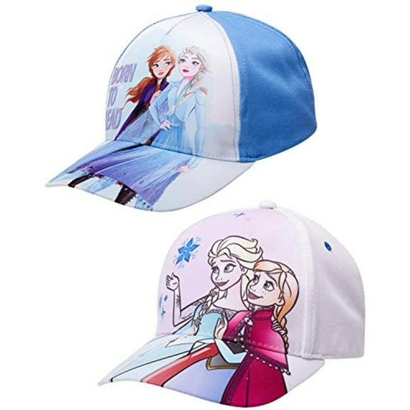 Disney Girls' Frozen Baseball Cap - 2 Pack Princess Elsa and Anna Curved Brim Strap Back Hat (2T-7)
