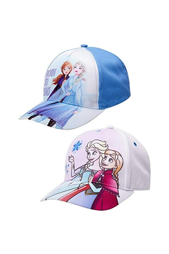 Girls' Frozen Baseball Cap - 2 Pack Princess Elsa and Anna Curved Brim Strap Back Hat (2T-7)