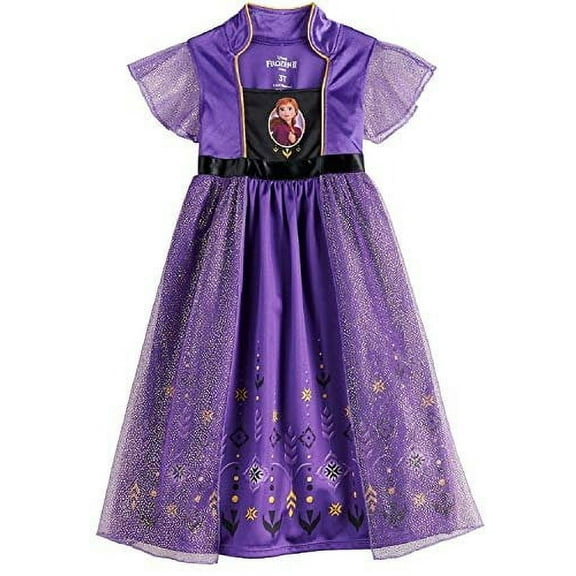 Disney Girls' Frozen Fantasy Nightgown Princess Elsa Dress Pajama, Purple - Anna Frozen 2, Size 4T
