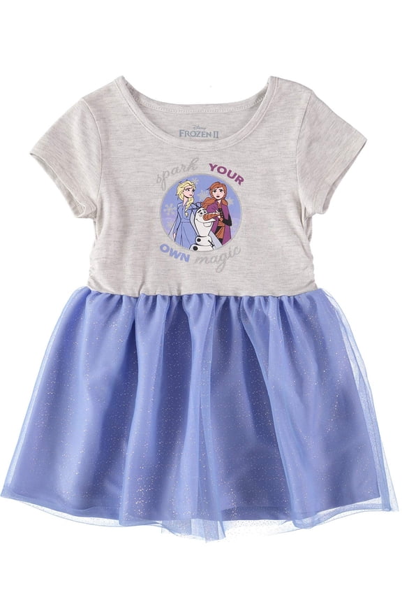 Girls' Frozen Toddler Princess Elsa Short Sleeves Mesh Tutu Dress, White/Navy/Grey, 3T