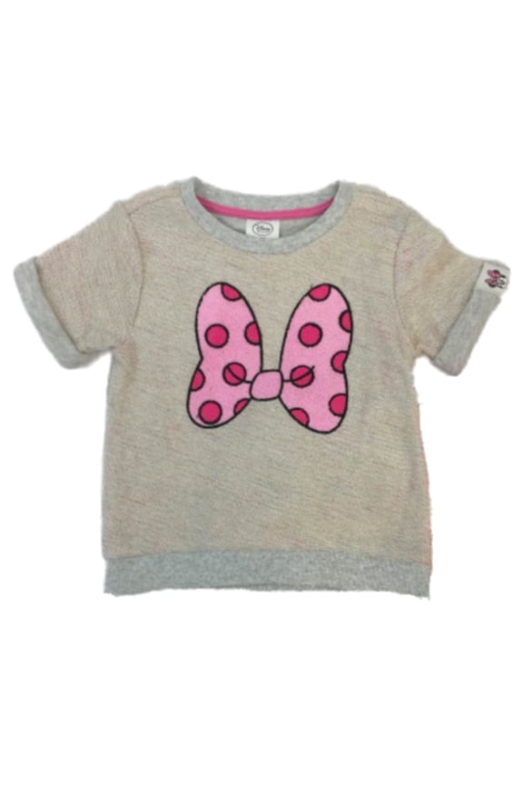 Girls Gray Rainbow Minnie Mouse Bow Sweater Short Sleeve T-Shirt 5-6