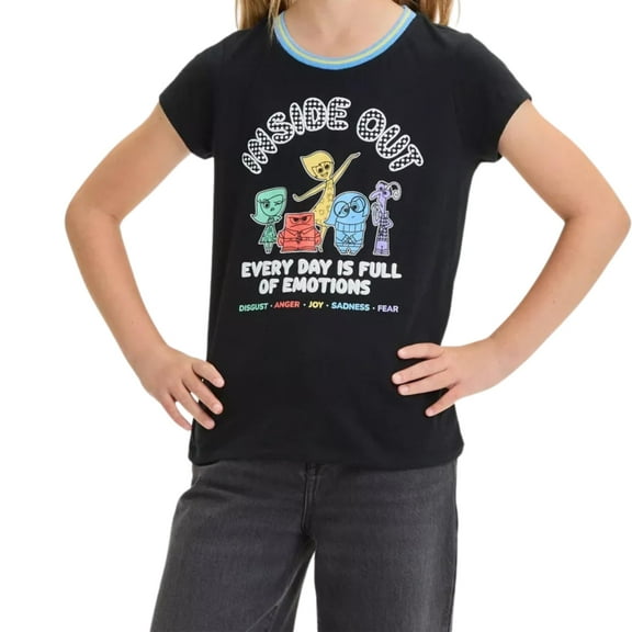 Disney Girls Inside Out Short Sleeve Graphic T-Shirt - Little Girls 4-7 Black