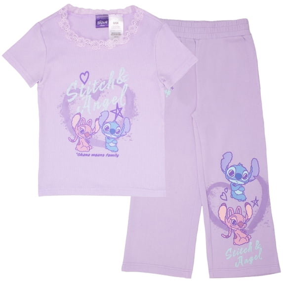 Disney Girls Lilo & Stitch 2-Piece Outfit Set, Short Sleeve T-Shirt & Flared Joggers, Sizes 4-16