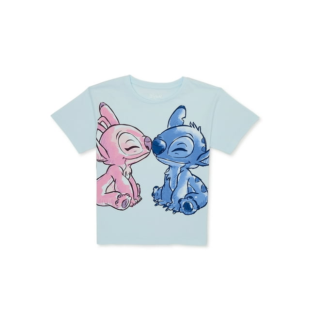 Disney Girls Lilo & Stitch Angel Love, Crew Neck, Short Sleeve, Graphic ...