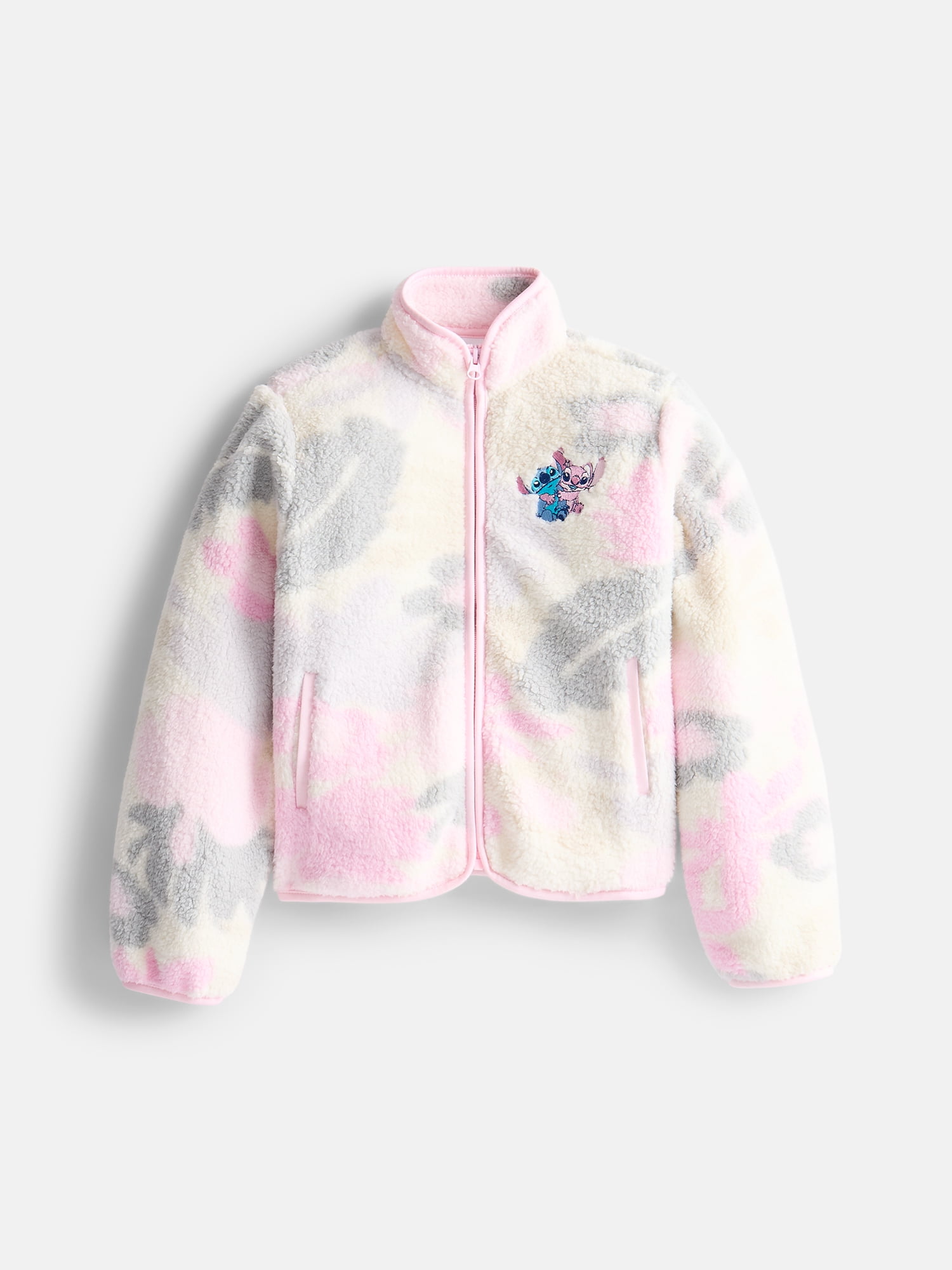 Disney Lilo & Stitch Girls Camo Floral Print Woobie Fleece Zip Up Jacket, Size 4-16