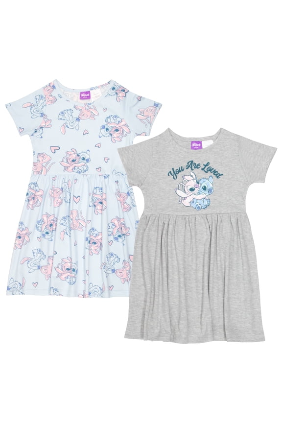 Girls Lilo & Stitch Casual Dress 2 Pack - Super Soft Kids Dresses with Stitch and Angel Graphic Print (Size 4-16)