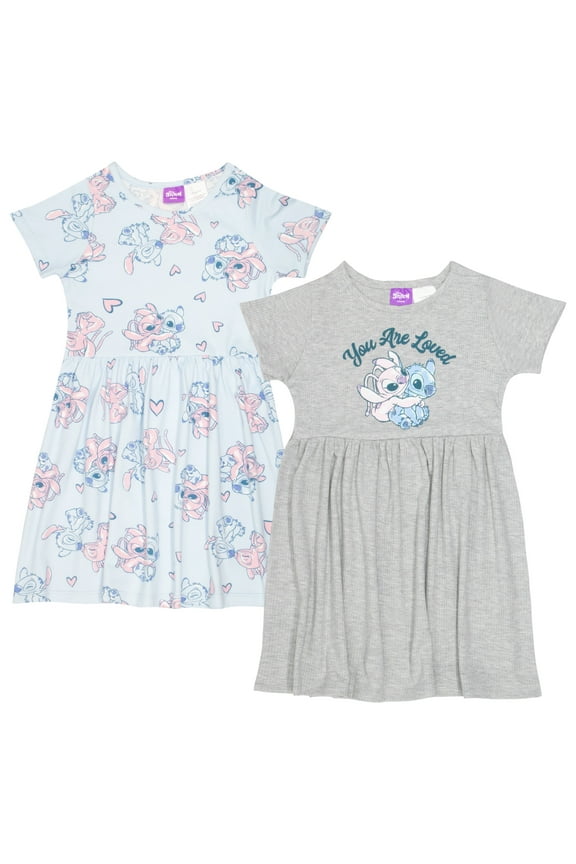 Girls Lilo & Stitch Casual Dress 2 Pack - Super Soft Kids Dresses with Stitch and Angel Graphic Print (Size 4-16)