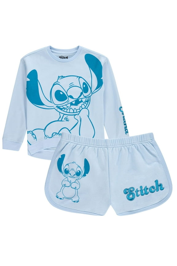 Girls Lilo & Stitch Clothing Set - Stitch Sweatshirt Hoodie and Shorts Set -Little and Big Girl Sizes 4-16