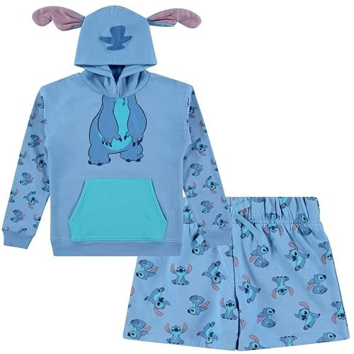 Girls Lilo & Stitch Cosplay Hoodie Set - Stitch Costume Hoodie and Shorts Set -Little and Big Girl Sizes 4-16