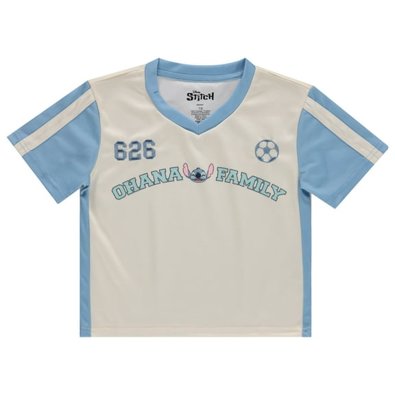Disney Girls Lilo & Stitch Soccer Jersey T-Shirt - Girls Sizes 4-16 Ivory/Blue
