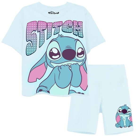 Disney Girls Lilo and Stitch Biker Shorts and T-Shirt- Little and Big Girls Sizes 4-16