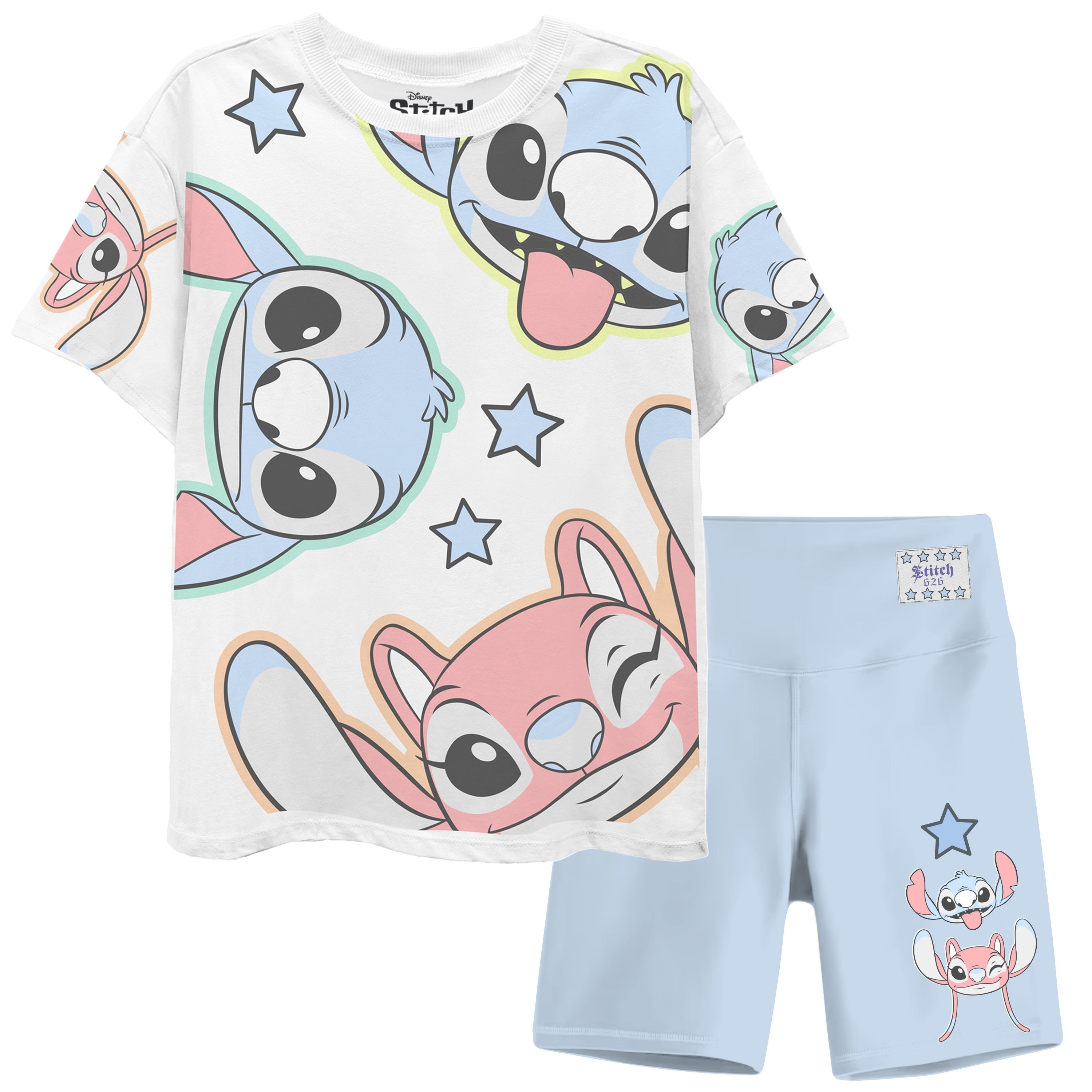 Disney Girls Lilo and Stitch Biker Shorts and T-Shirt- Little and Big Girls Sizes 4-16