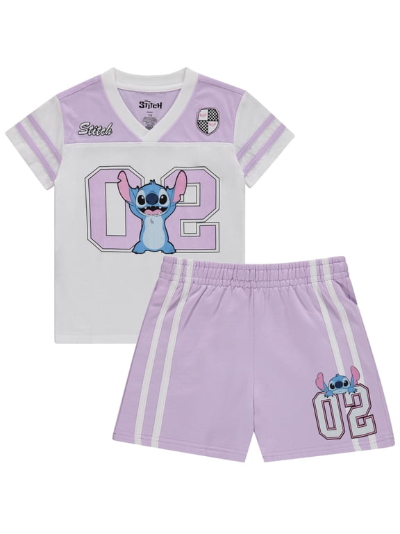 Girls Lilo and Stitch Embroidered Soccer Jersey and Shorts Clothing Set- Little and Big Girls Sizes 4-16