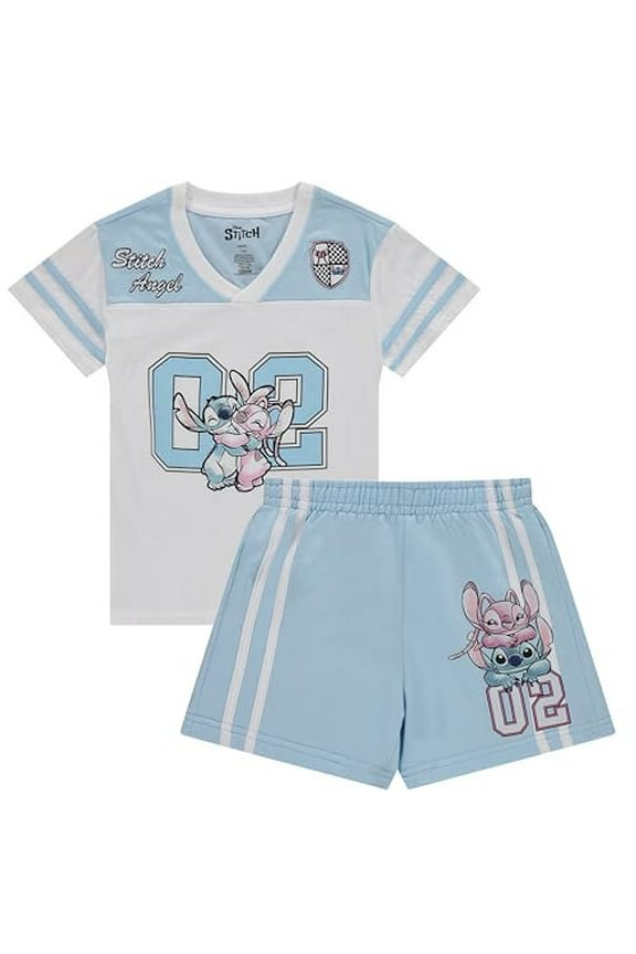 Girls Lilo and Stitch Embroidered Soccer Jersey and Shorts Clothing Set- Little and Big Girls Sizes 4-16