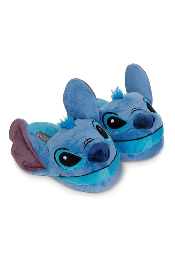 Girls Lilo and Stitch Slippers, 3D Plush Stitch Slip-On Indoor Slippers for Kids Blue - 13/1