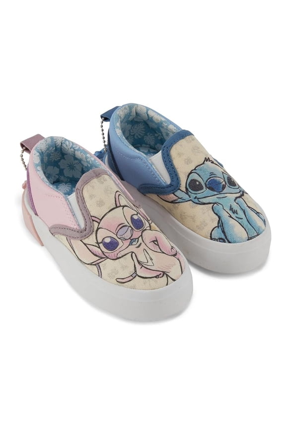 Girls Lilo and Stitch Sneakers, Printed Angel and Stitch Slip-On Shoes for Kids Light Blue - 10