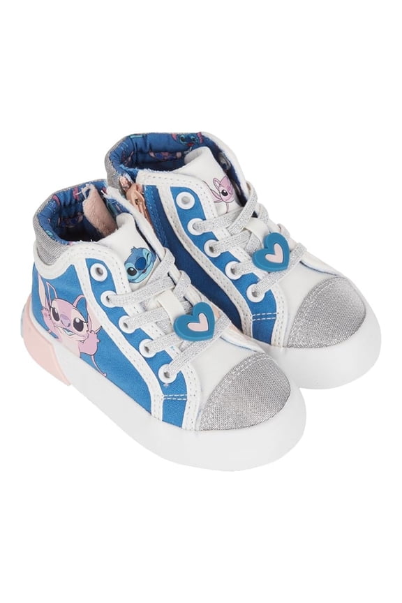 Girls Lilo and Stitch Sneakers, Printed High Top Lace Up Stitch Shoes for Kids Blue - 6