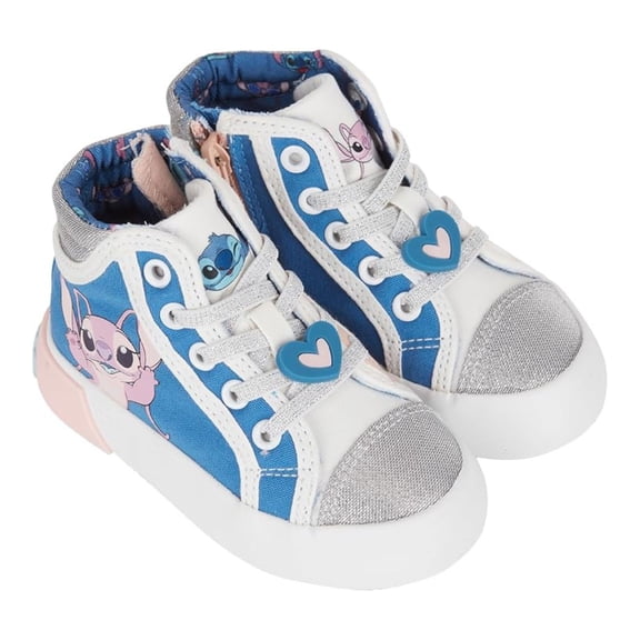 Disney Girls Lilo and Stitch Sneakers, Printed High Top Lace Up Stitch Shoes for Kids Blue - 7
