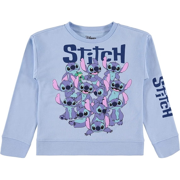 Disney Girls Lilo and Stitch Sweatshirt - Girls Classic Lilo and Stitch Lilo and Stitch Crewneck Sweatshirt with Sleeve Print Light Blue, X-Small