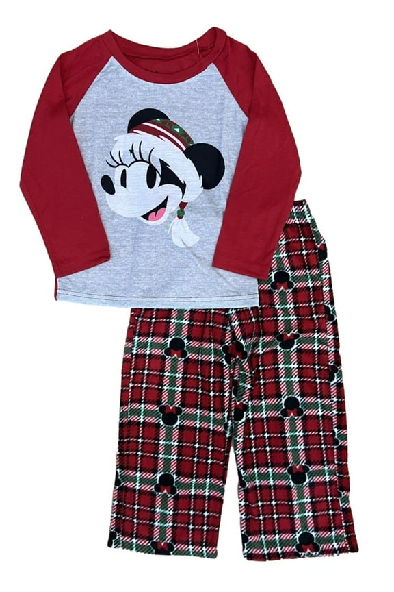 Girls Mickey Mouse Plaid Christmas Holiday Pajama Sleep Set 4