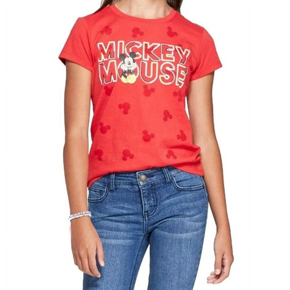 Disney Girls' Mickey Mouse Short Sleeve T-Shirt- Red - Small (6/6X)