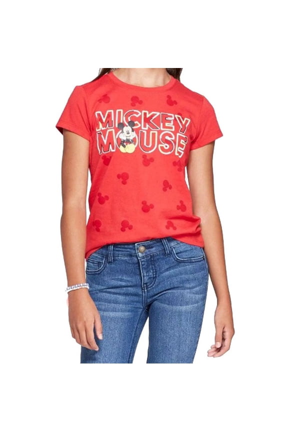 Girls' Mickey Mouse Short Sleeve T-Shirt- Red - Small (6/6X)