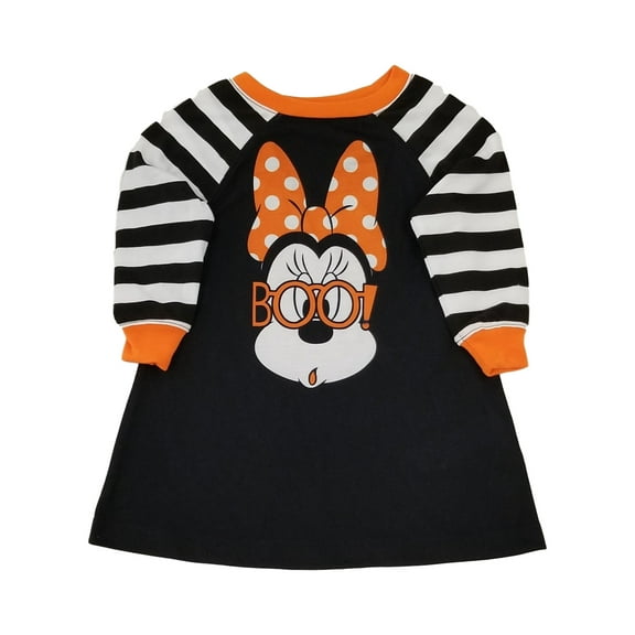 Disney Girls Minnie Black White Stripes Orange Polka Dot Bow Boo Nightgown 2T