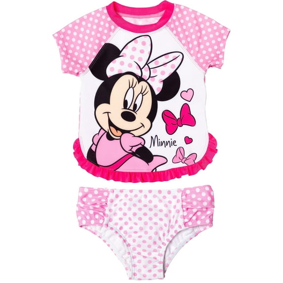 Disney Girls' Minnie Mouse 2 Piece Rash Guard Swimsuit Set