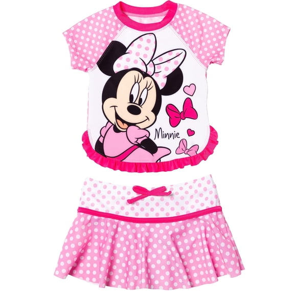 Disney Girls' Minnie Mouse 2 Piece Rash Guard and Skirt Swimsuit Set ...