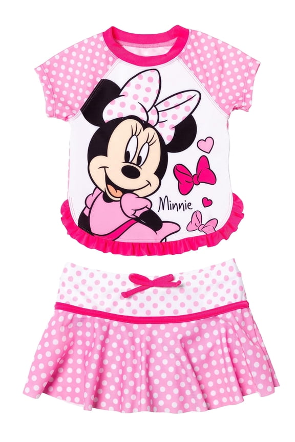 Girls' Minnie Mouse 2 Piece Rash Guard and Skirt Swimsuit Set