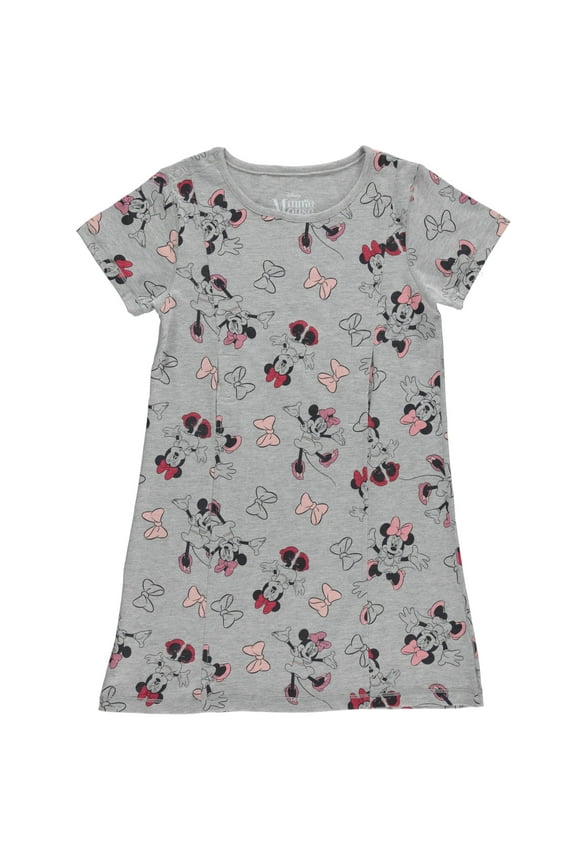 Girls Minnie Mouse Adaptive T-Shirt Dress, Minnie Mouse Clothing Little and Big Girls Sizes Heather Grey